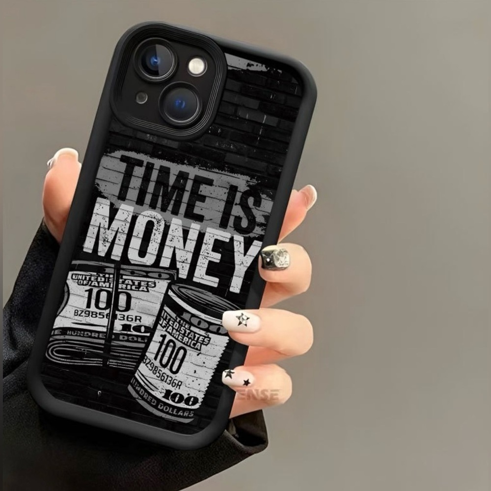 iPhone 14 Black and White 'Time is Money' Phone Case